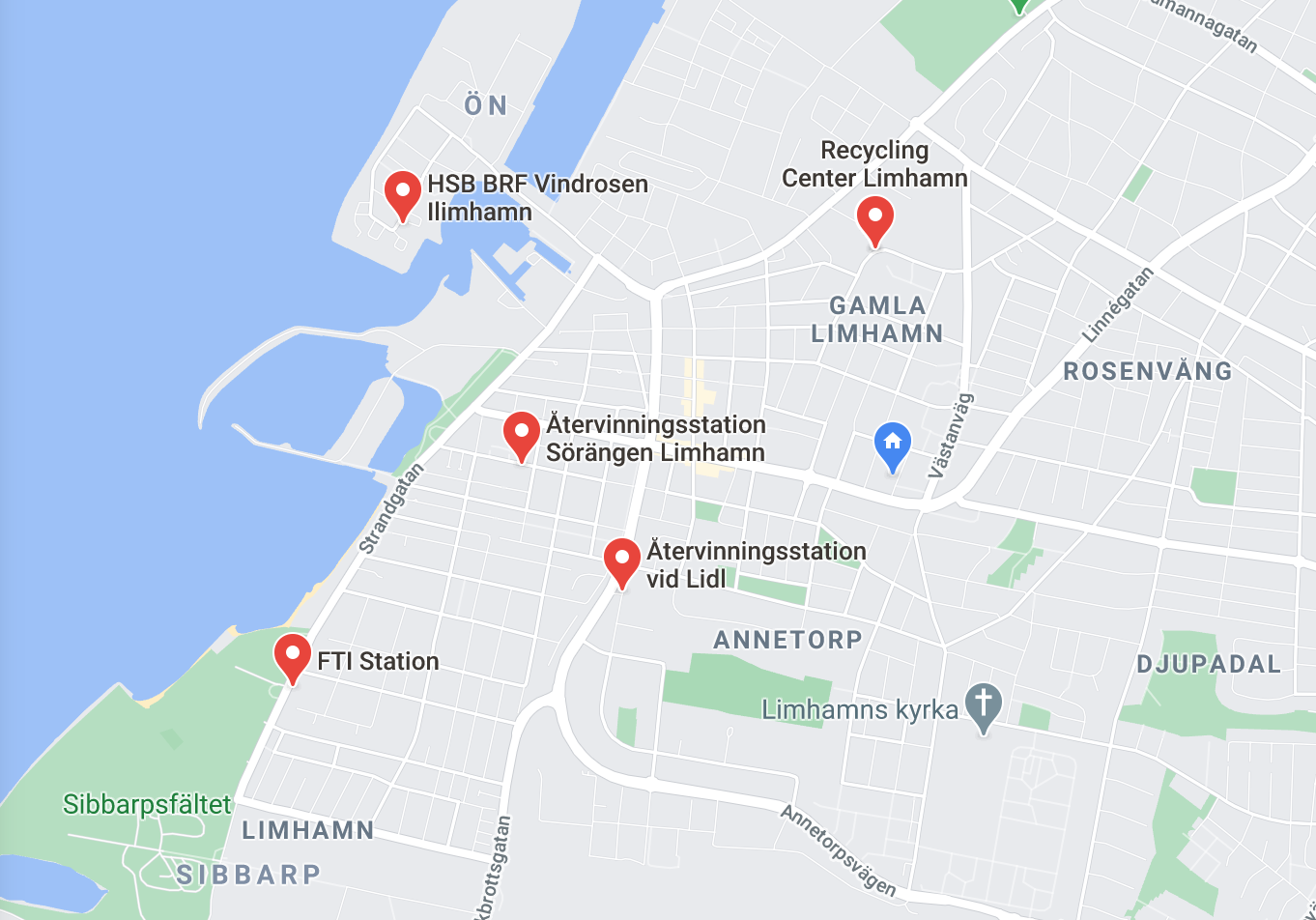 Karta över återvinningsstationer